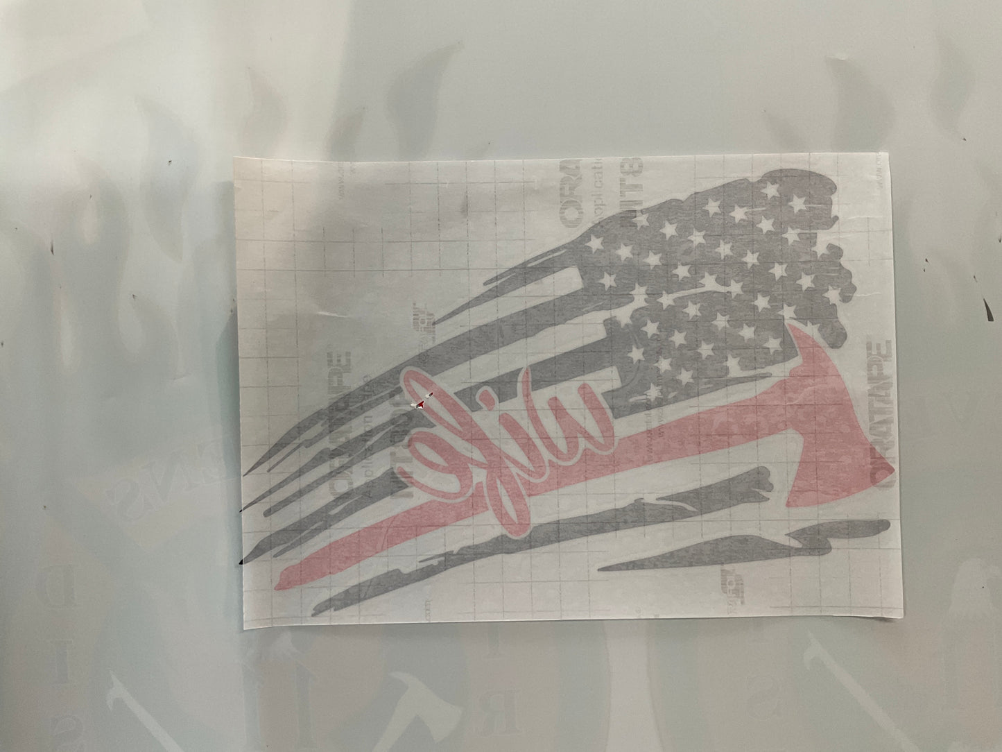 Firefighter Wife & Pulaski Distressed Flag in Red & Black Vinyl Decal