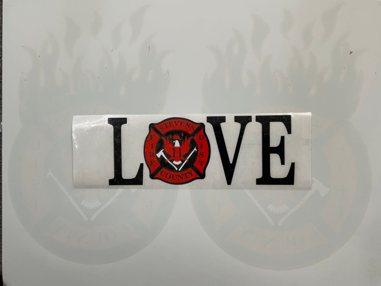 SCFD 11 LOVE Red & Black Vinyl Firefighter Decal in-line