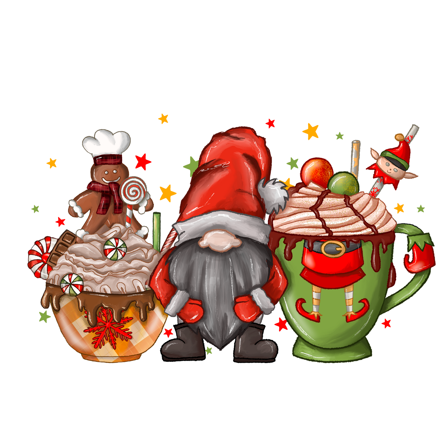 Christmas Gnome & Hot Chocolate Repositionable Fabric Wall Sticker Wall Decor