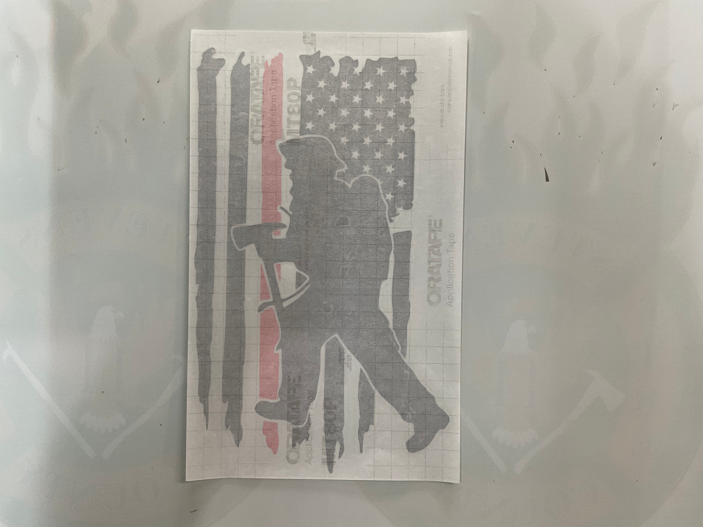 Distressed Flag in Red & Black Vinyl Decal Pulaski Firefighter Silhouette