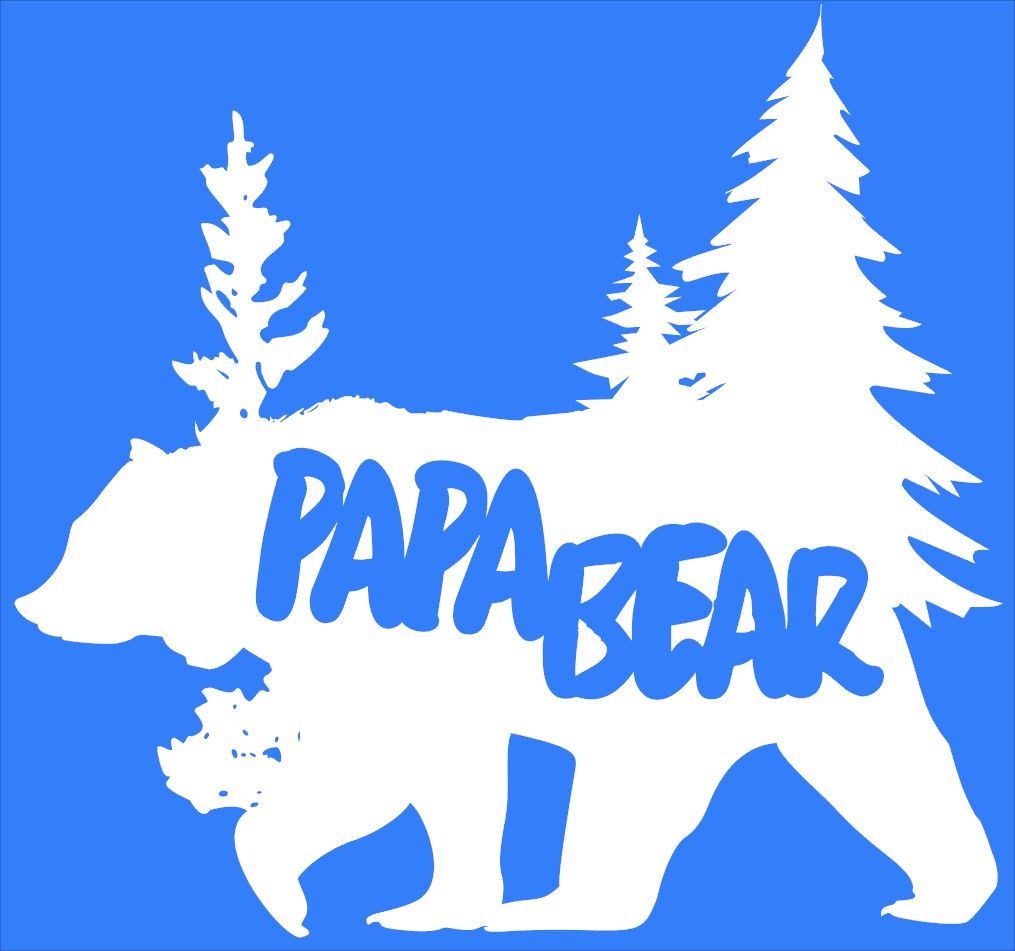 Papa Bear Pine Trees PAPA BEAR Long Word inside the Bear & Pine Tree Silhouette Decal Vinyl