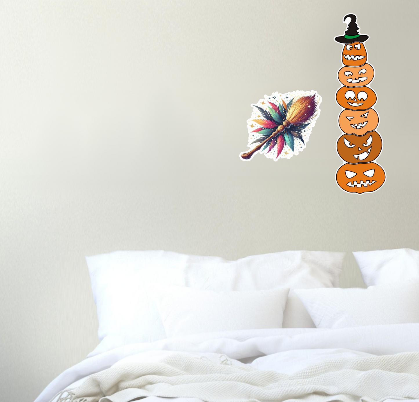 Halloween Jack-O-Lantern Tower with Witches Hat Repositionable Fabric Wall Sticker