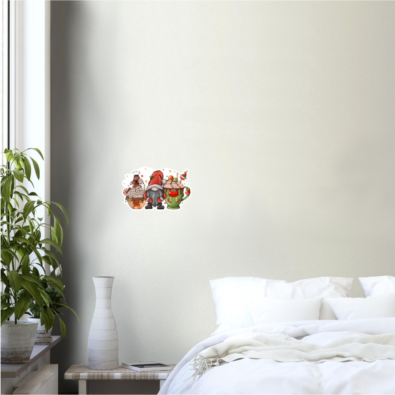 Christmas Gnome & Hot Chocolate Repositionable Fabric Wall Sticker Wall Decor