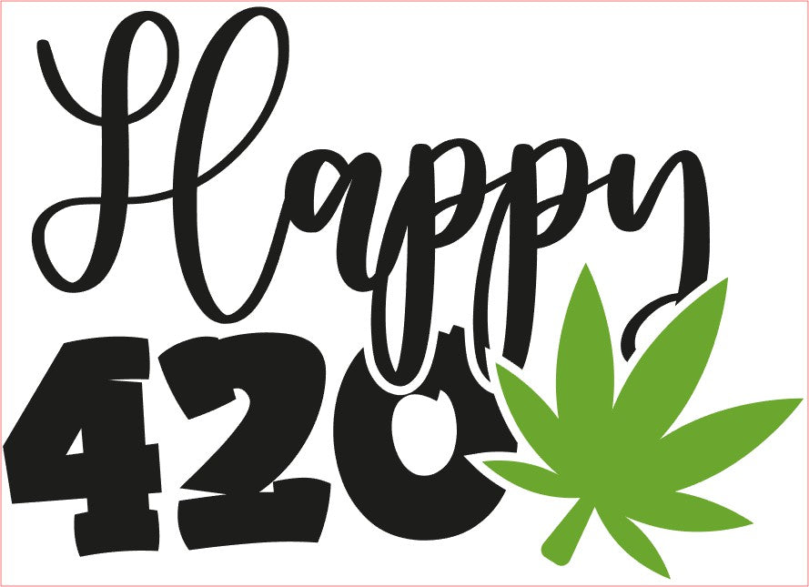 Weed Pot Marijuana VINYL Decal, HAPPY 420, Green Black 6"