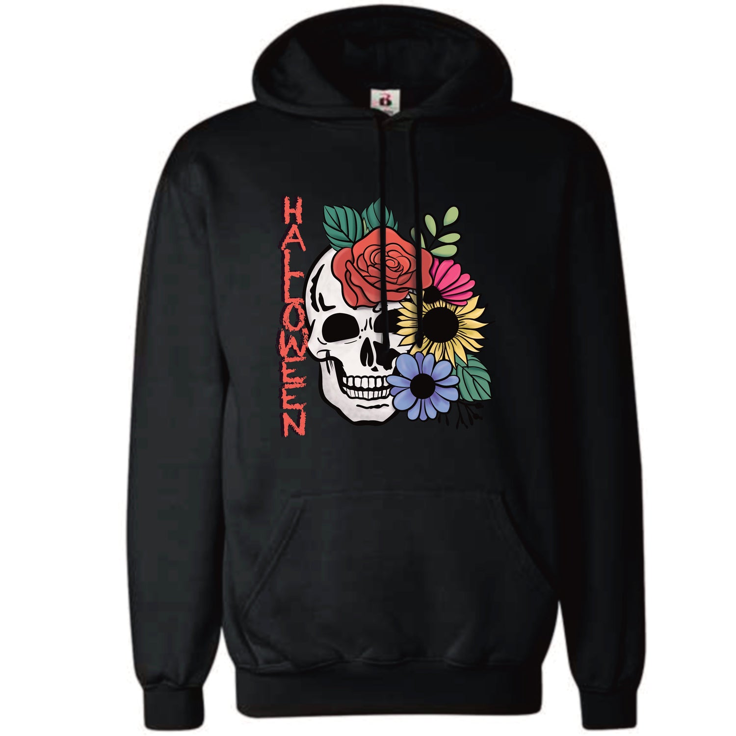 Hoodie Halloween skull & flowers