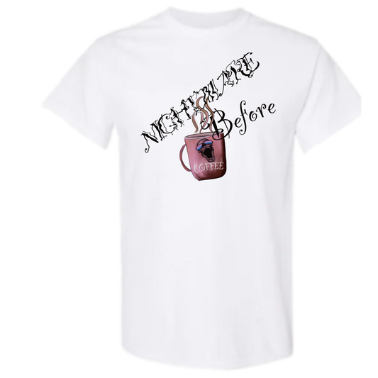Adult Halloween T-Shirt "Nightmare Before Coffee" Beige or White, Coffee Cup & Skull