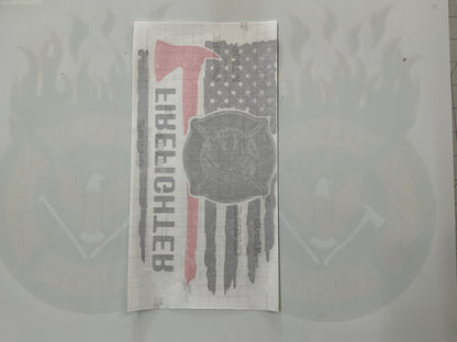 SCFD 11 Distressed Flag in Red & Black Vinyl Decal FIREFIGHTER