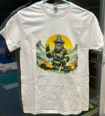 Firefighter Sasquatch - Bigfoot Joins the Fight Peace T-shirt Supports Firefighters