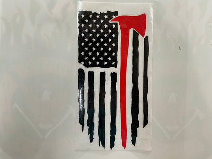 Firefighter Distressed Flag Red & Black Vinyl Decal Pulaski