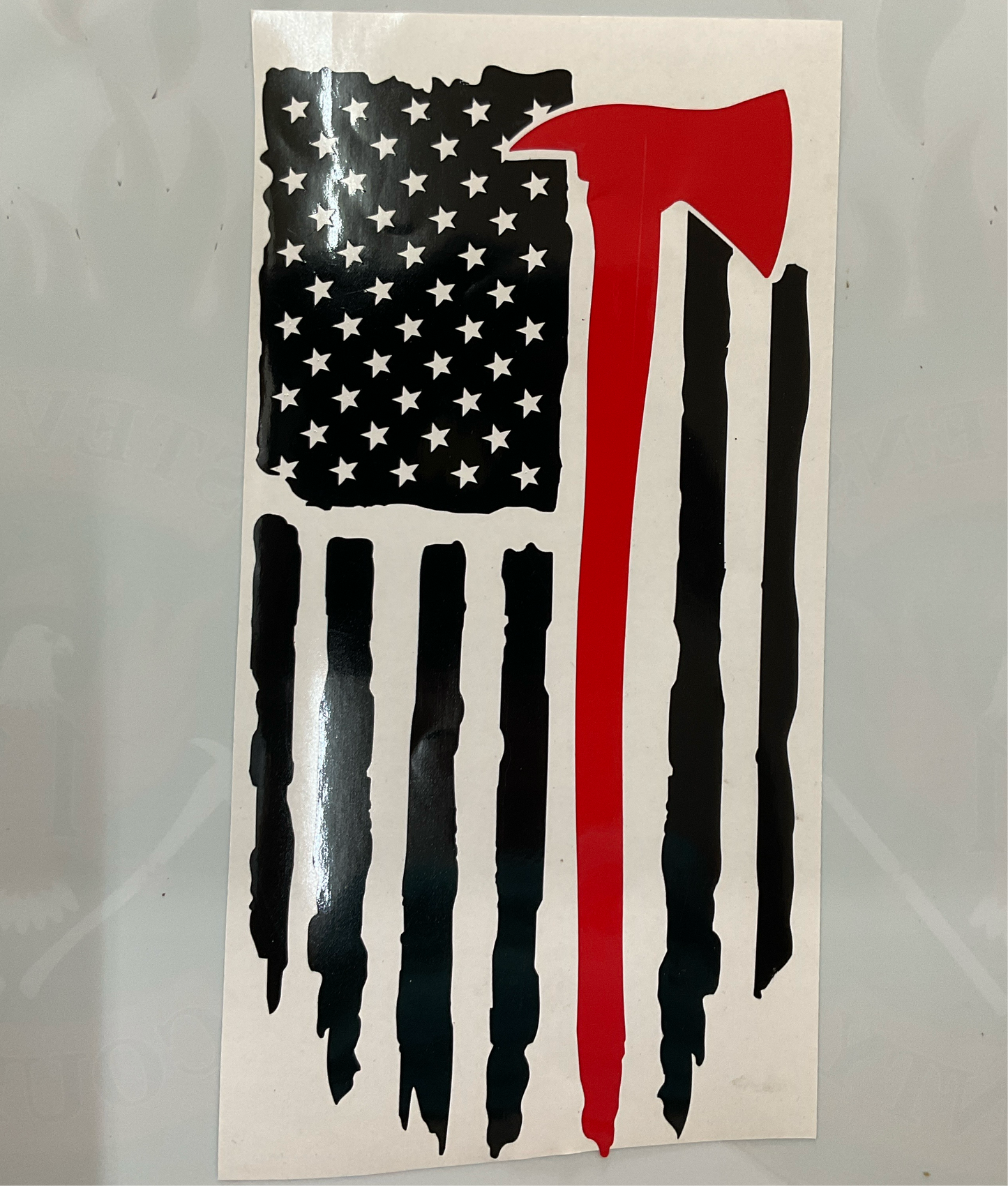 Firefighter Distressed Flag Red & Black Vinyl Decal Pulaski