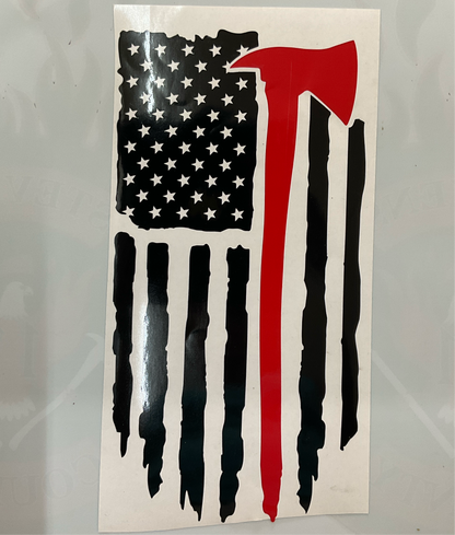 Firefighter Distressed Flag Red & Black Vinyl Decal Pulaski