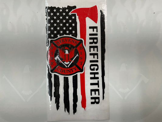 SCFD 11 Distressed Flag in Red & Black Vinyl Decal FIREFIGHTER