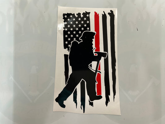 Distressed Flag in Red & Black Vinyl Decal Pulaski Firefighter Silhouette