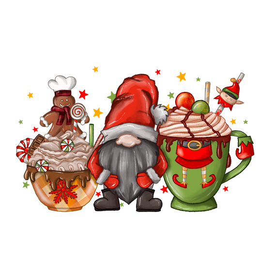 Christmas Gnome & Hot Chocolate Repositionable Fabric Wall Sticker Wall Decor