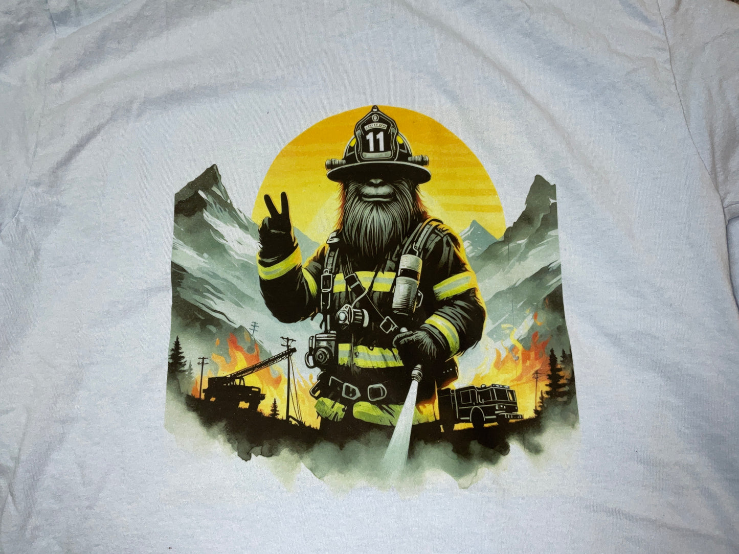 Firefighter Sasquatch - Bigfoot Joins the Fight Peace T-shirt Supports Firefighters
