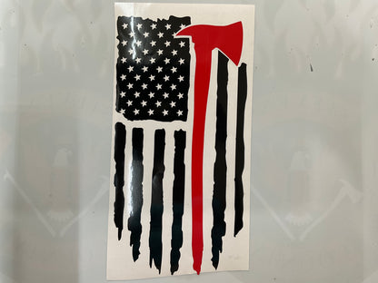 Firefighter Distressed Flag Red & Black Vinyl Decal Pulaski