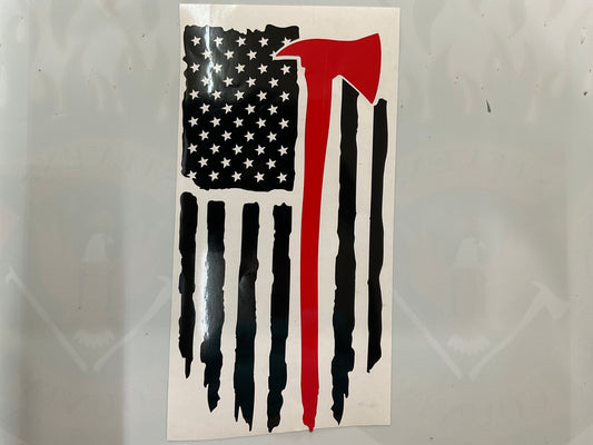 Firefighter Distressed Flag Red & Black Vinyl Decal Pulaski
