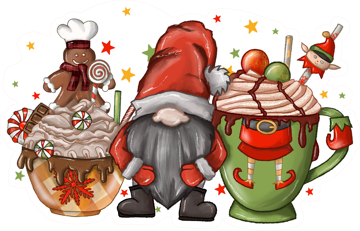Christmas Gnome & Hot Chocolate Repositionable Fabric Wall Sticker Wall Decor