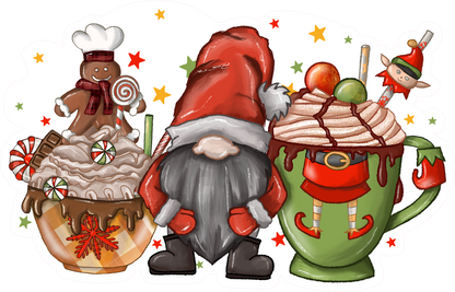 Christmas Gnome & Hot Chocolate Repositionable Fabric Wall Sticker Wall Decor