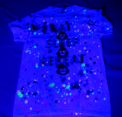 Eat Poop Sleep Poop Repeat Poop, Neon Splat T-Shirt on White