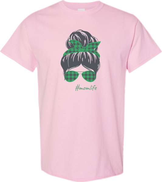 #momlife, Messy Bun, Green Checks, T-Shirt, Short Sleeve,