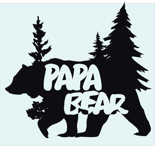 Papa Bear Pine Trees PAPA BEAR stacked inside the Bear Silhouette Decal