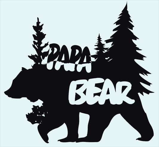 Papa Bear Pine Trees PAPA BEAR half stacked inside the Bear Silhouette Decal Vinyl