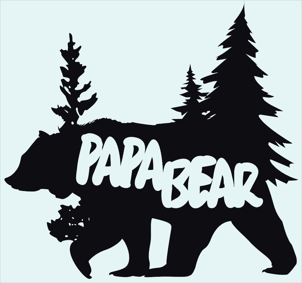 Papa Bear Pine Trees PAPA BEAR Long Word inside the Bear & Pine Tree Silhouette Decal Vinyl