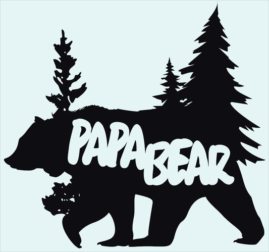 Papa Bear Pine Trees PAPA BEAR Long Word inside the Bear & Pine Tree Silhouette Decal Vinyl