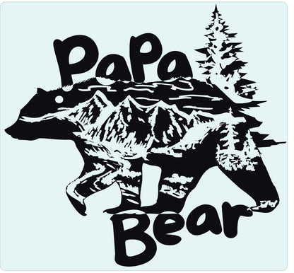 Papa Bear Mountain Scene Silhouette Vinyl Decal Black or White
