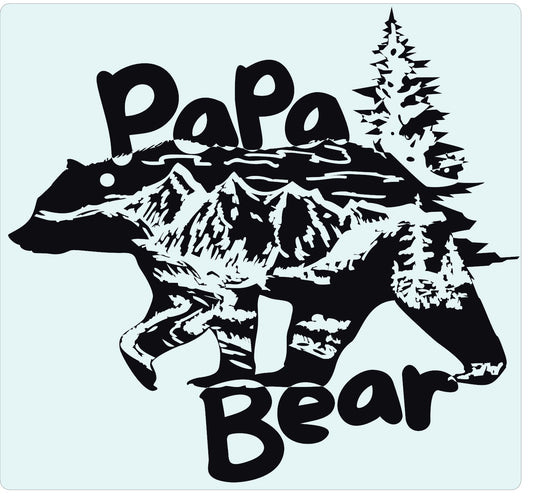 Papa Bear Mountain Scene Silhouette Vinyl Decal Black or White