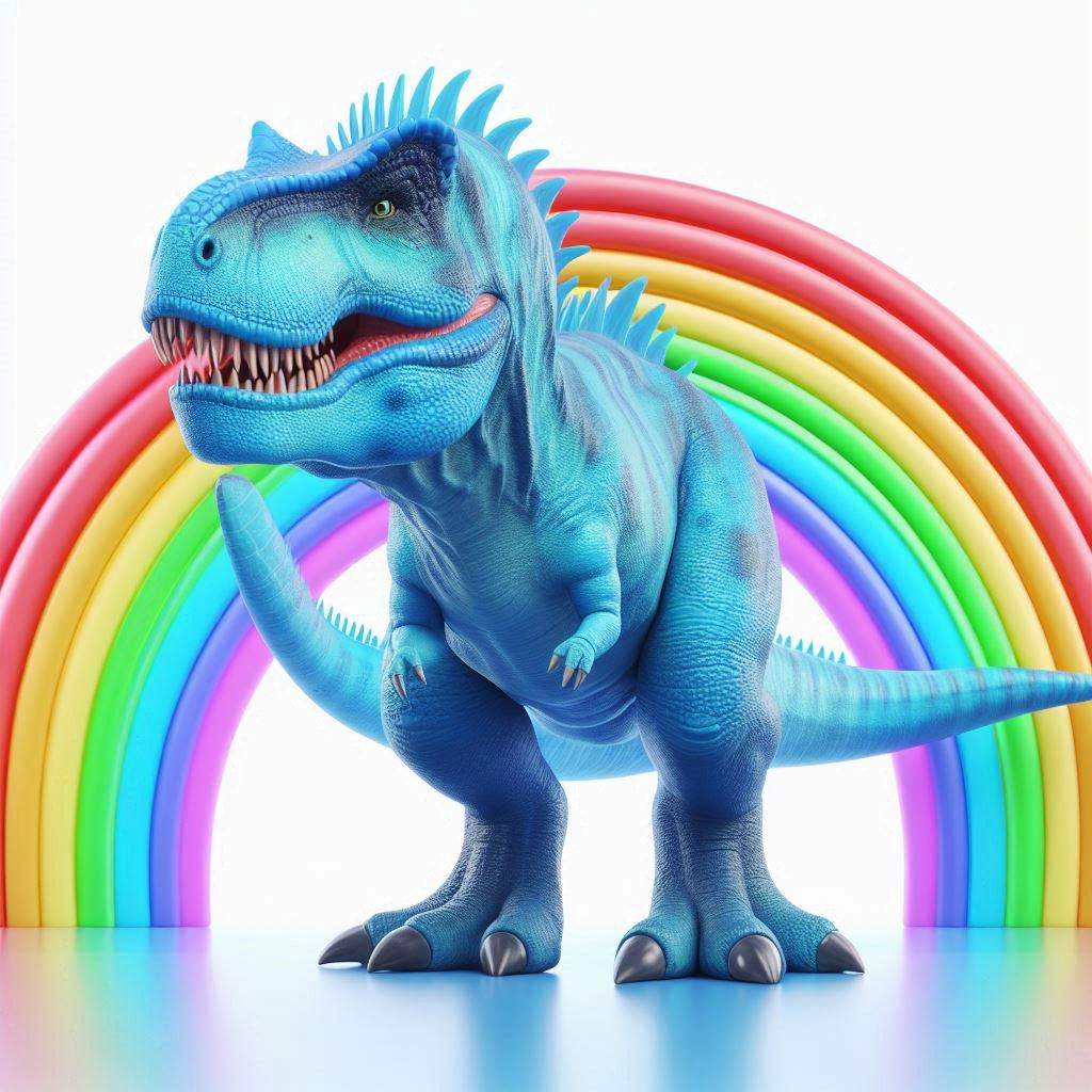 a_huge_blue_dinosaur_with_a_rainbow_semi_realistic_3D_style