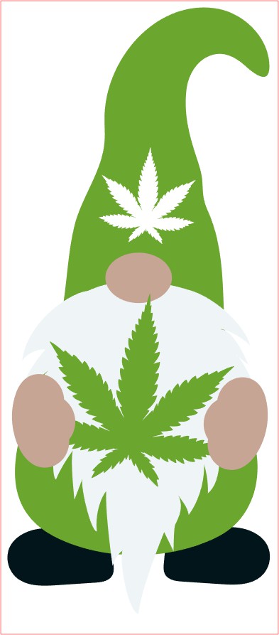 Weed Pot Marijuana VINYL Decal, MARIJUANA GNOME, Black Green White 3"x 6"