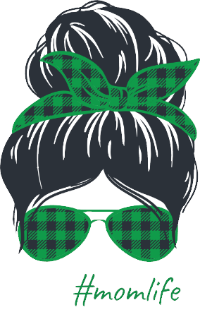 #momlife, Messy Bun, Green Checks, T-Shirt, Short Sleeve,