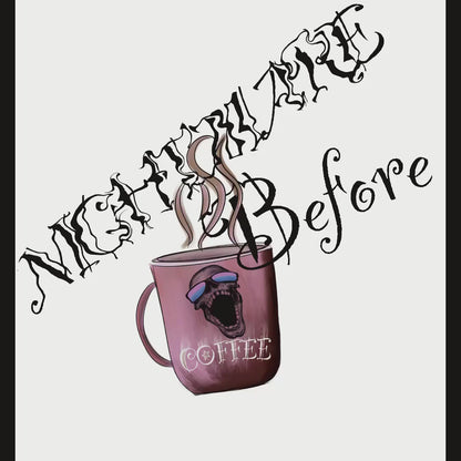 Adult Halloween T-Shirt "Nightmare Before Coffee" Beige or White, Coffee Cup & Skull