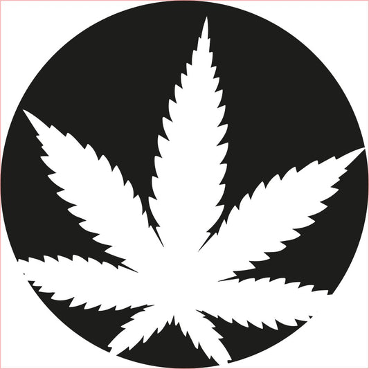 Weed Pot Marijuana VINYL Decal, WEED LEAF, Black 6" CIRCLE