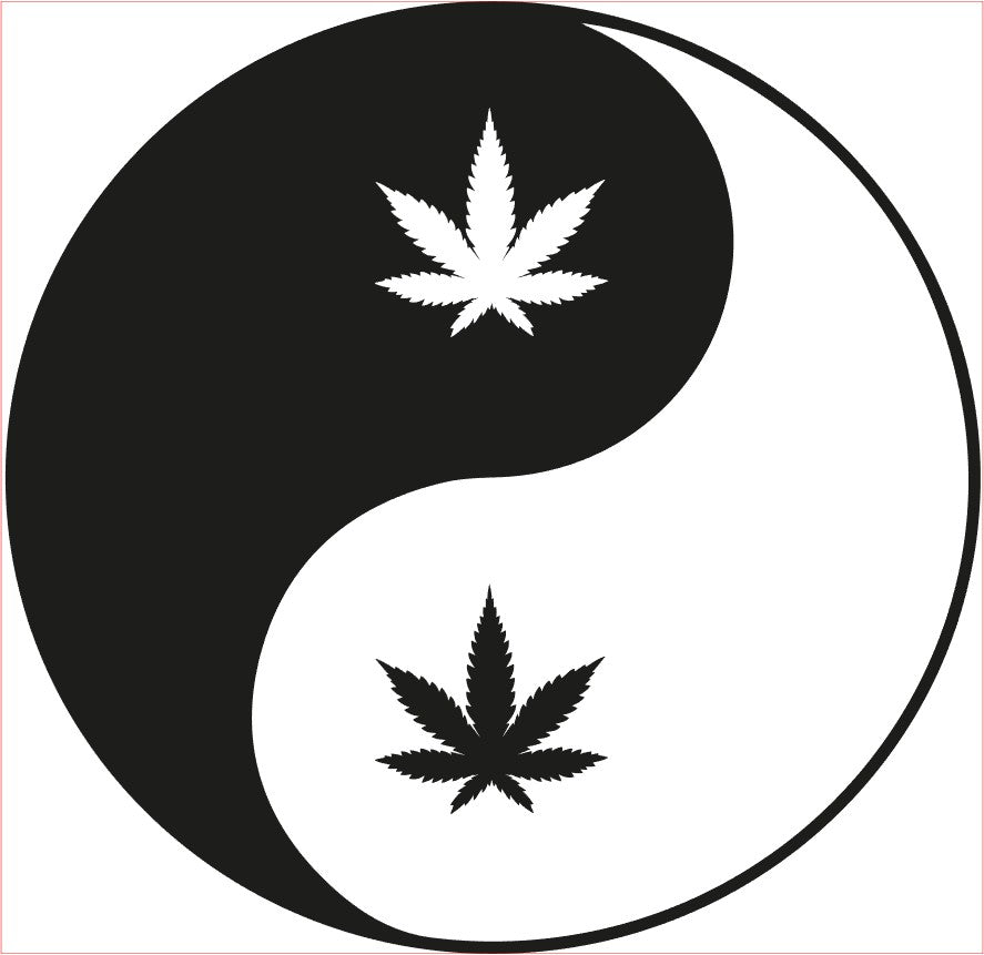 Weed Pot Marijuana VINYL Decal, YIN YANG WEED LEAF, Black 6"