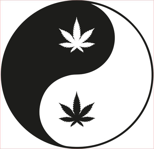 Weed Pot Marijuana VINYL Decal, YIN YANG WEED LEAF, Black 6"